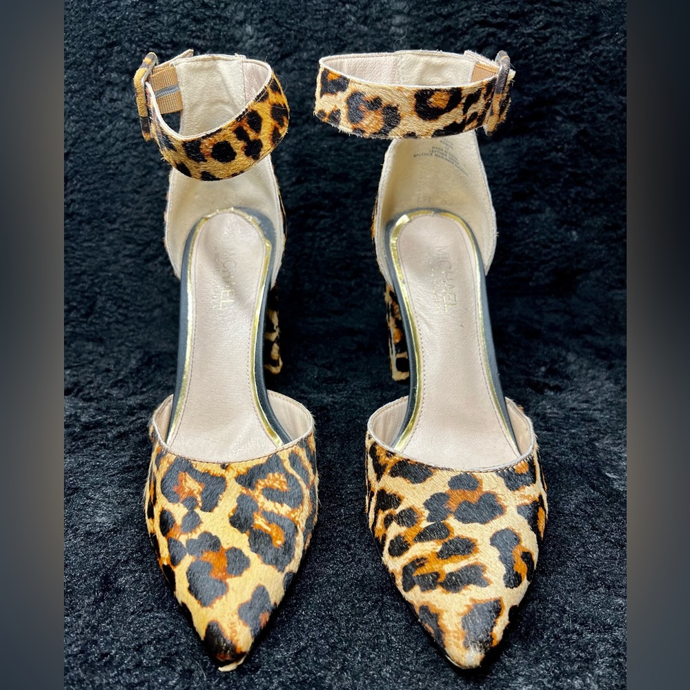 Cheetah Print Calf Hair Pumps with Ankle Strap